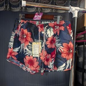 LARGE Size 32 SSLR Tropical Floral Shorts Hibiscus Athletic Mesh Drawstring